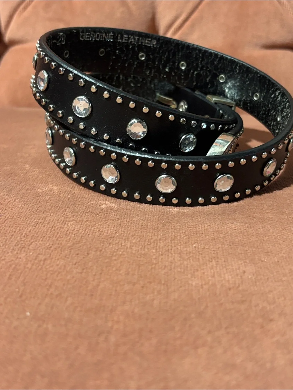 Vintage NOCONA belt Black Studded Leather Belt Silver Buckle rhinestone glamor